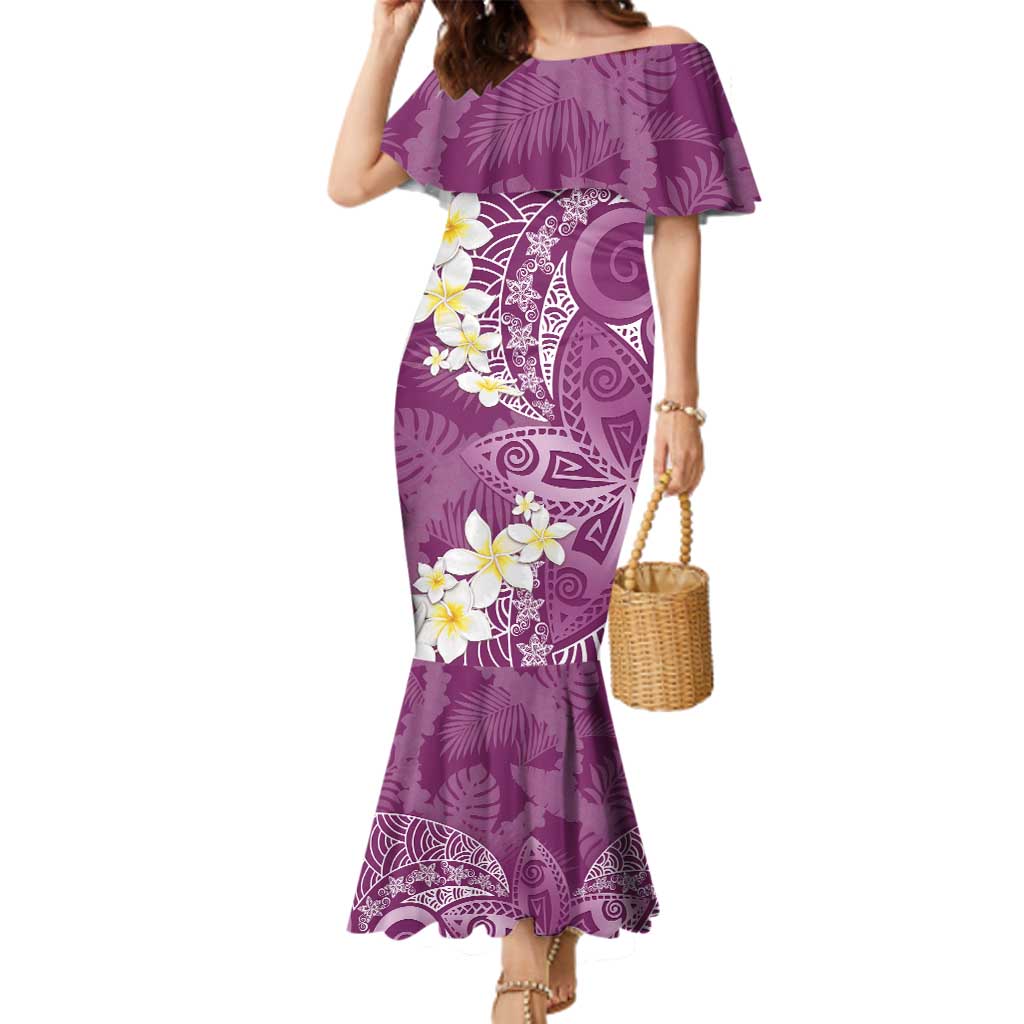 Pink Polynesian Tribal Frangipani Tropical Vibe Family Matching Mermaid Dress and Hawaiian Shirt LT14 Mom's Dress Pink - Polynesian Pride
