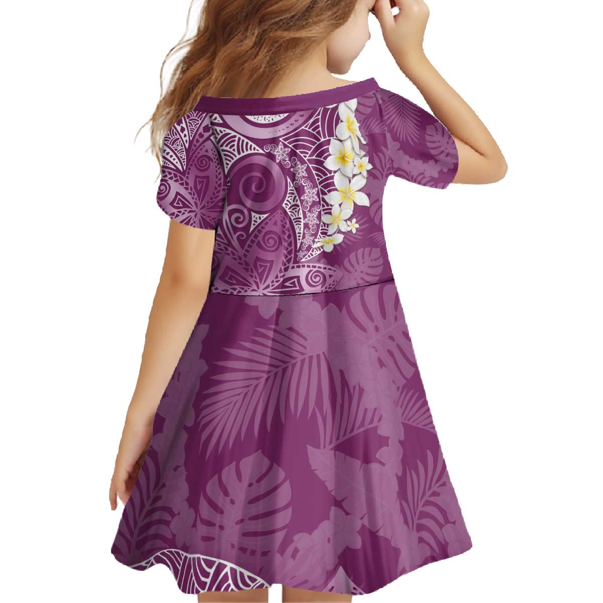 Pink Polynesian Tribal Frangipani Tropical Vibe Family Matching Off The Shoulder Long Sleeve Dress and Hawaiian Shirt LT14 - Polynesian Pride