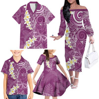 Pink Polynesian Tribal Frangipani Tropical Vibe Family Matching Off The Shoulder Long Sleeve Dress and Hawaiian Shirt LT14 - Polynesian Pride