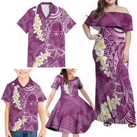 Pink Polynesian Tribal Frangipani Tropical Vibe Family Matching Off Shoulder Maxi Dress and Hawaiian Shirt LT14 - Polynesian Pride