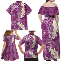 Pink Polynesian Tribal Frangipani Tropical Vibe Family Matching Off Shoulder Maxi Dress and Hawaiian Shirt LT14 - Polynesian Pride