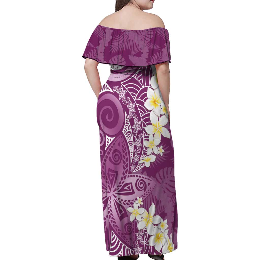 Pink Polynesian Tribal Frangipani Tropical Vibe Family Matching Off Shoulder Maxi Dress and Hawaiian Shirt LT14 - Polynesian Pride
