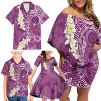 Pink Polynesian Tribal Frangipani Tropical Vibe Family Matching Off Shoulder Short Dress and Hawaiian Shirt LT14 - Polynesian Pride