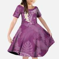 Pink Polynesian Tribal Frangipani Tropical Vibe Family Matching Puletasi and Hawaiian Shirt LT14 Daughter's Dress Pink - Polynesian Pride