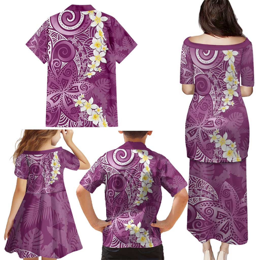 Pink Polynesian Tribal Frangipani Tropical Vibe Family Matching Puletasi and Hawaiian Shirt LT14 - Polynesian Pride