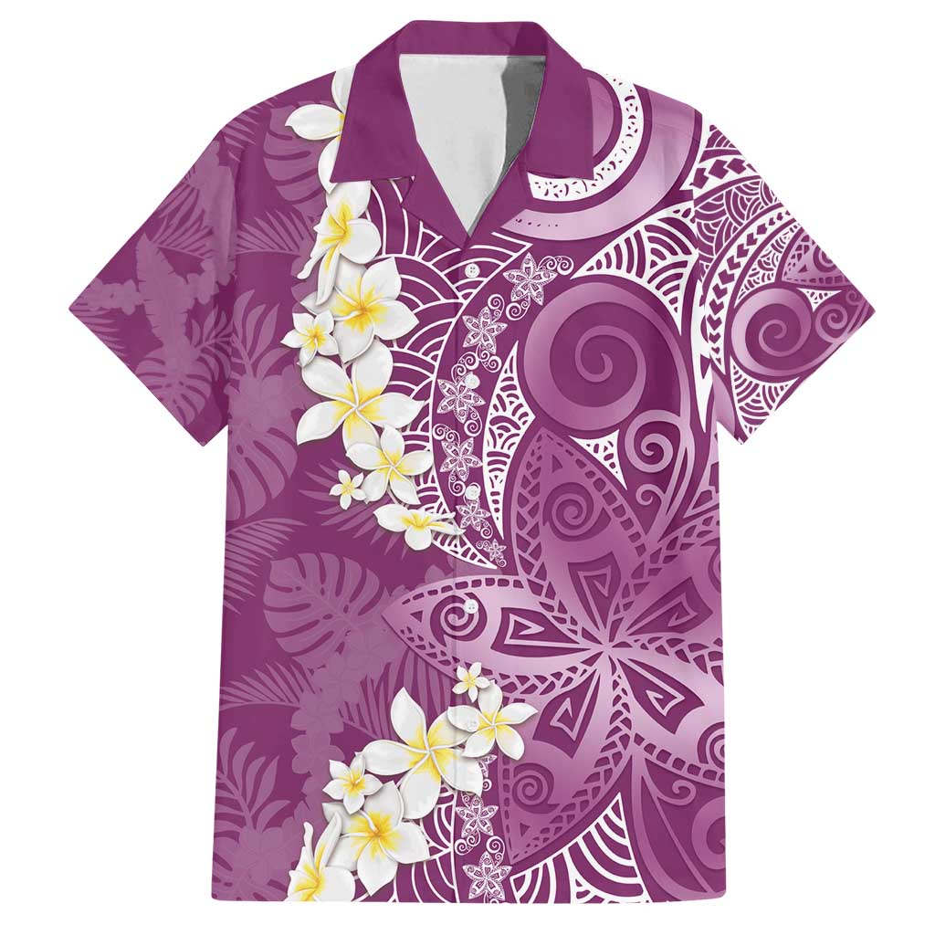 Pink Polynesian Tribal Frangipani Tropical Vibe Family Matching Puletasi and Hawaiian Shirt LT14 Dad's Shirt - Short Sleeve Pink - Polynesian Pride