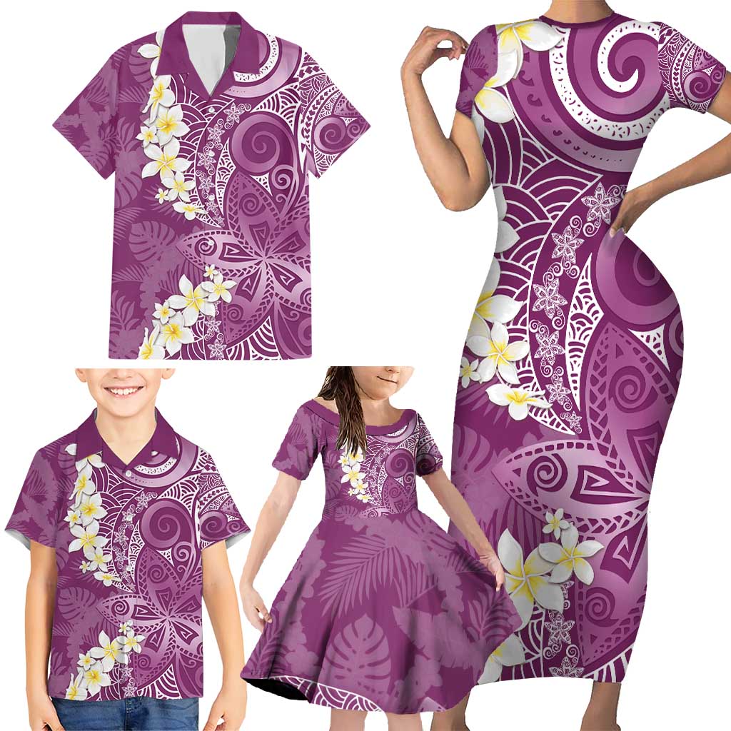 Pink Polynesian Tribal Frangipani Tropical Vibe Family Matching Short Sleeve Bodycon Dress and Hawaiian Shirt LT14 - Polynesian Pride