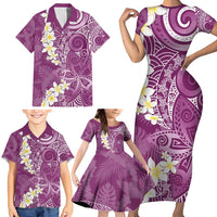 Pink Polynesian Tribal Frangipani Tropical Vibe Family Matching Short Sleeve Bodycon Dress and Hawaiian Shirt LT14 - Polynesian Pride