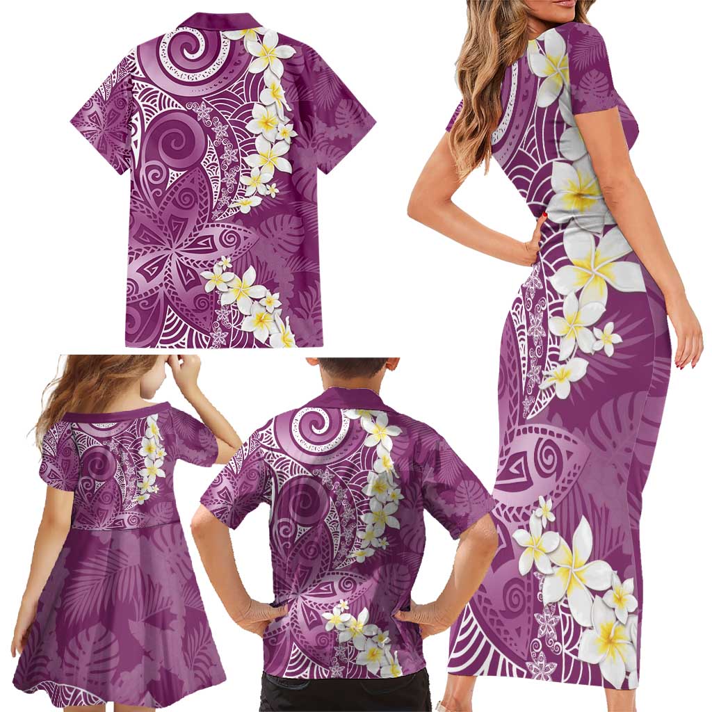 Pink Polynesian Tribal Frangipani Tropical Vibe Family Matching Short Sleeve Bodycon Dress and Hawaiian Shirt LT14 - Polynesian Pride