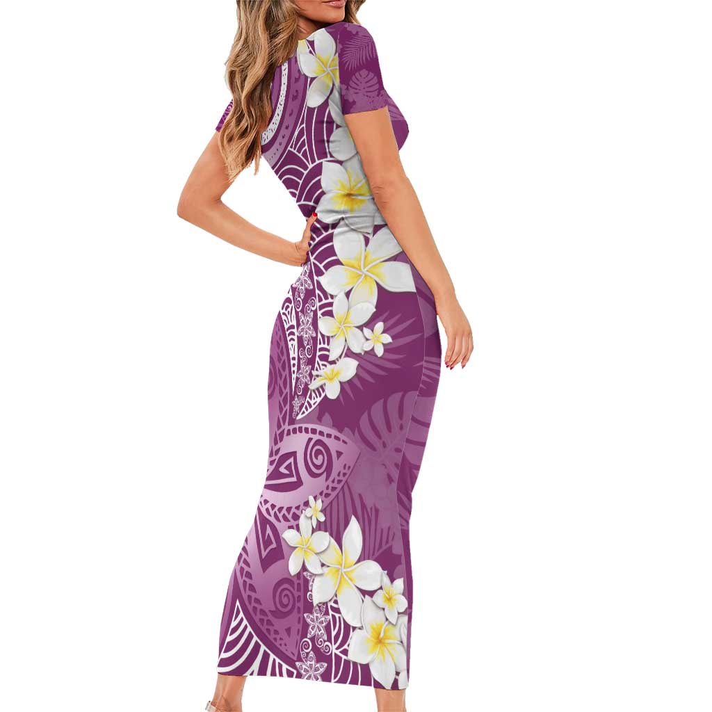 Pink Polynesian Tribal Frangipani Tropical Vibe Family Matching Short Sleeve Bodycon Dress and Hawaiian Shirt LT14 - Polynesian Pride