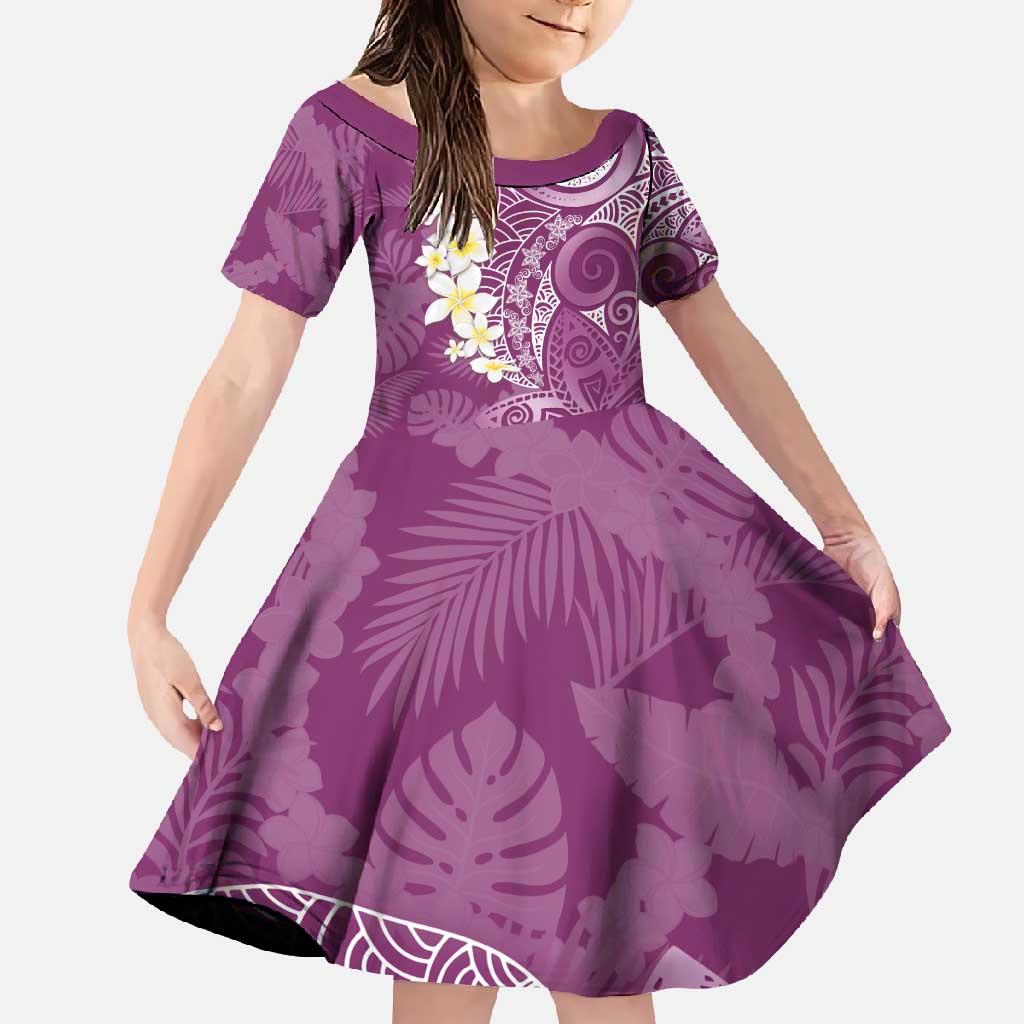 Pink Polynesian Tribal Frangipani Tropical Vibe Family Matching Summer Maxi Dress and Hawaiian Shirt LT14 Daughter's Dress Pink - Polynesian Pride