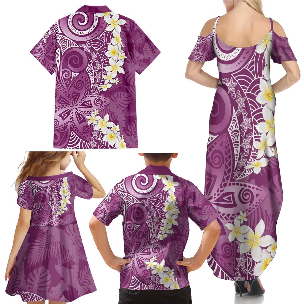 Pink Polynesian Tribal Frangipani Tropical Vibe Family Matching Summer Maxi Dress and Hawaiian Shirt LT14 - Polynesian Pride