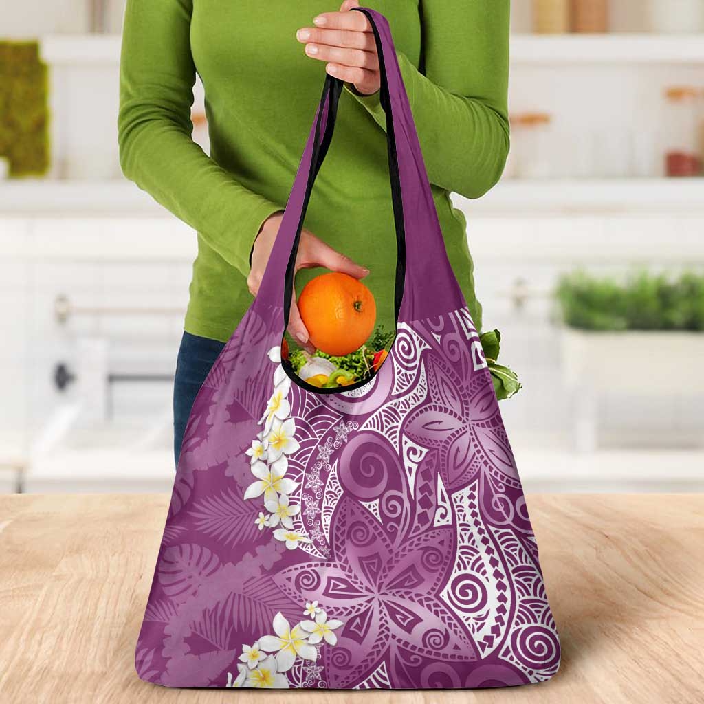 Pink Polynesian Tribal Frangipani Tropical Vibe Grocery Bag