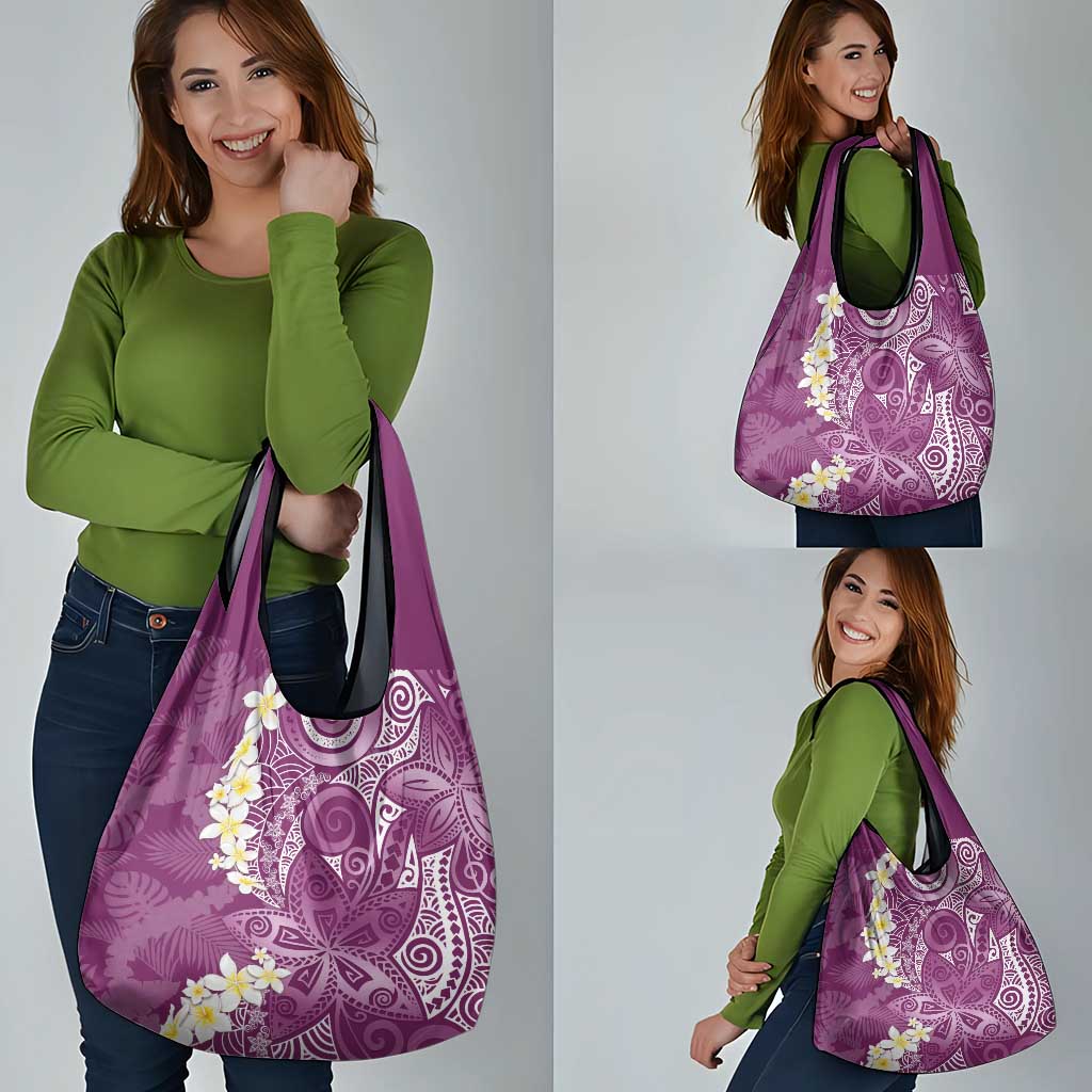 Pink Polynesian Tribal Frangipani Tropical Vibe Grocery Bag