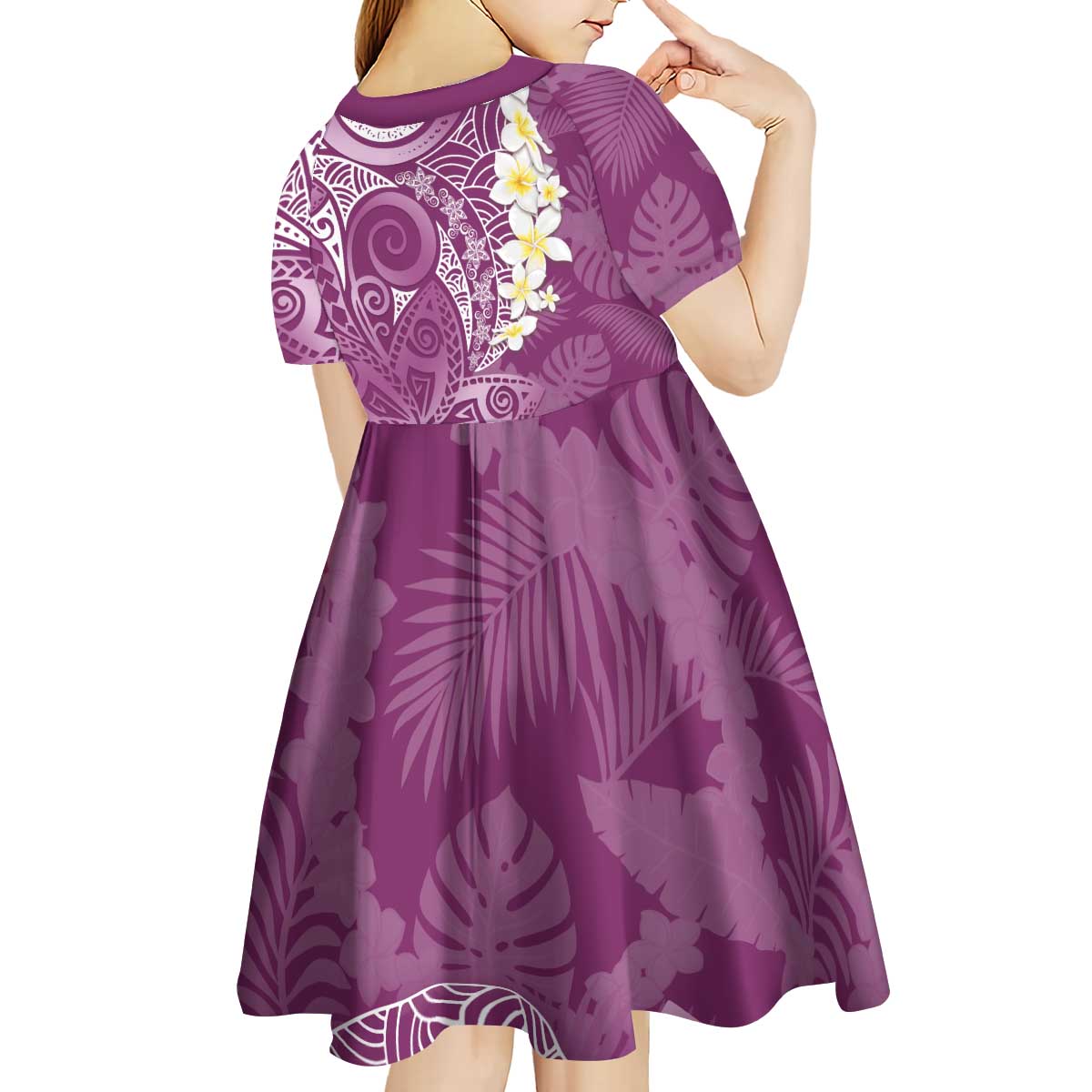 Pink Polynesian Tribal Frangipani Tropical Vibe Kid Short Sleeve Dress