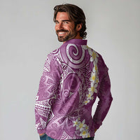 Pink Polynesian Tribal Frangipani Tropical Vibe Long Sleeve Polo Shirt