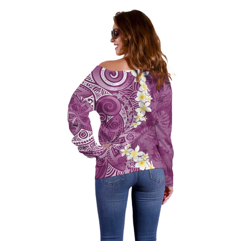 Pink Polynesian Tribal Frangipani Tropical Vibe Off Shoulder Sweater