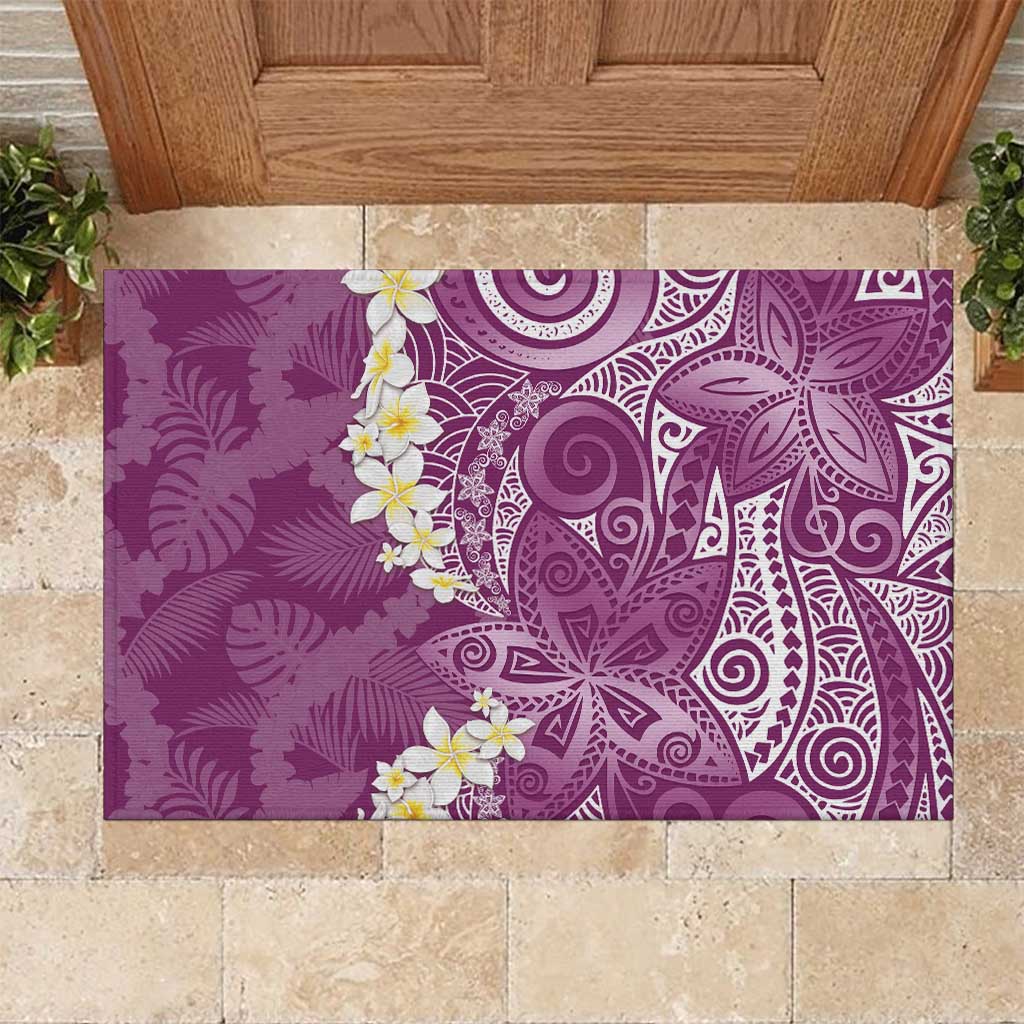Pink Polynesian Tribal Frangipani Tropical Vibe Rubber Doormat