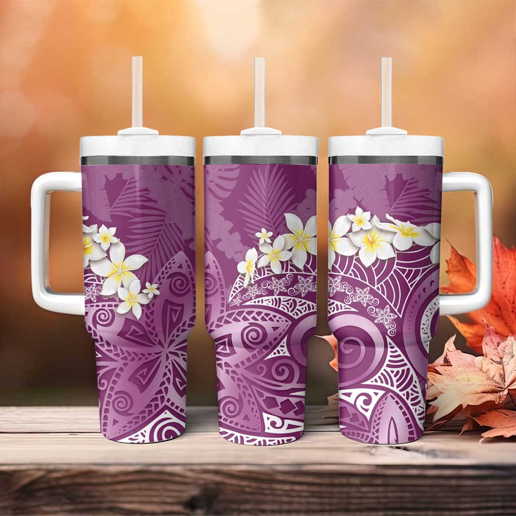Pink Polynesian Tribal Frangipani Tropical Vibe Tumbler With Handle