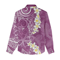 Pink Polynesian Tribal Frangipani Tropical Vibe Women Casual Shirt