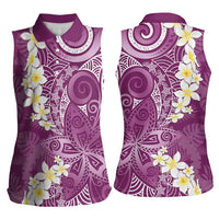 Pink Polynesian Tribal Frangipani Tropical Vibe Women Sleeveless Polo Shirt
