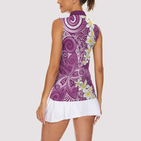 Pink Polynesian Tribal Frangipani Tropical Vibe Women Sleeveless Polo Shirt