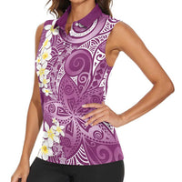 Pink Polynesian Tribal Frangipani Tropical Vibe Women Sleeveless Polo Shirt