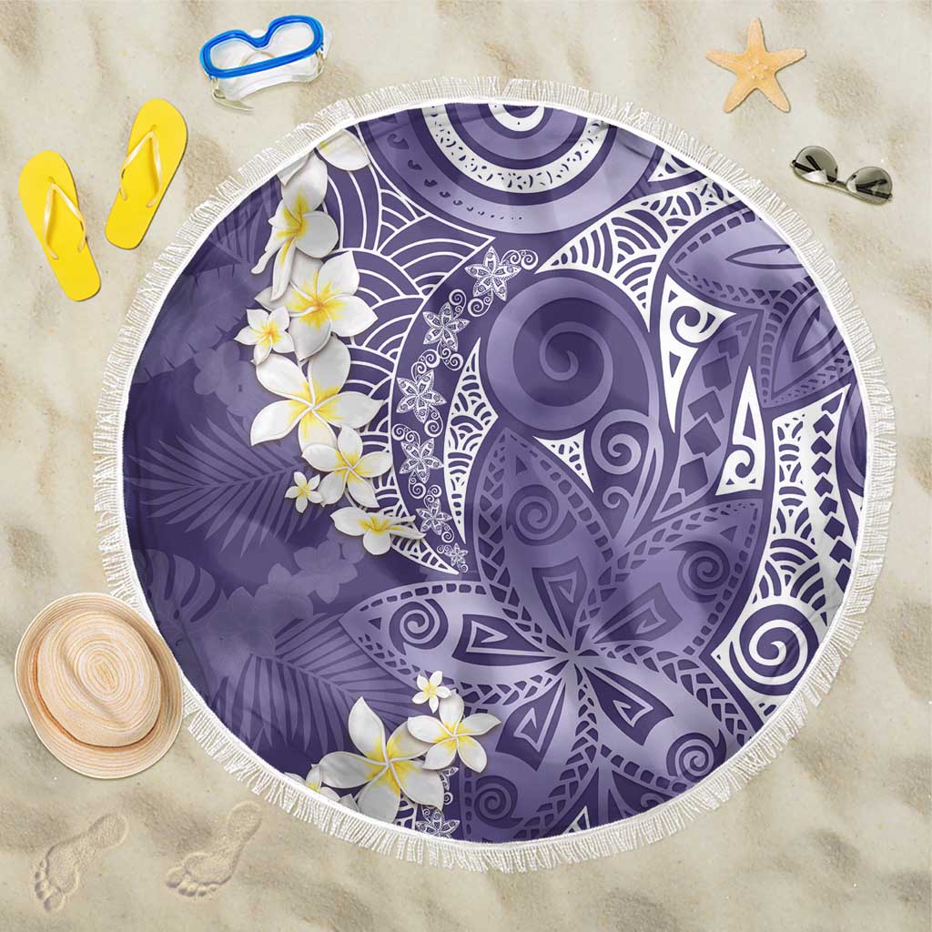 Violet Polynesian Tribal Frangipani Tropical Vibe Beach Blanket