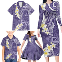 Violet Polynesian Tribal Frangipani Tropical Vibe Family Matching Long Sleeve Bodycon Dress and Hawaiian Shirt LT14 - Polynesian Pride