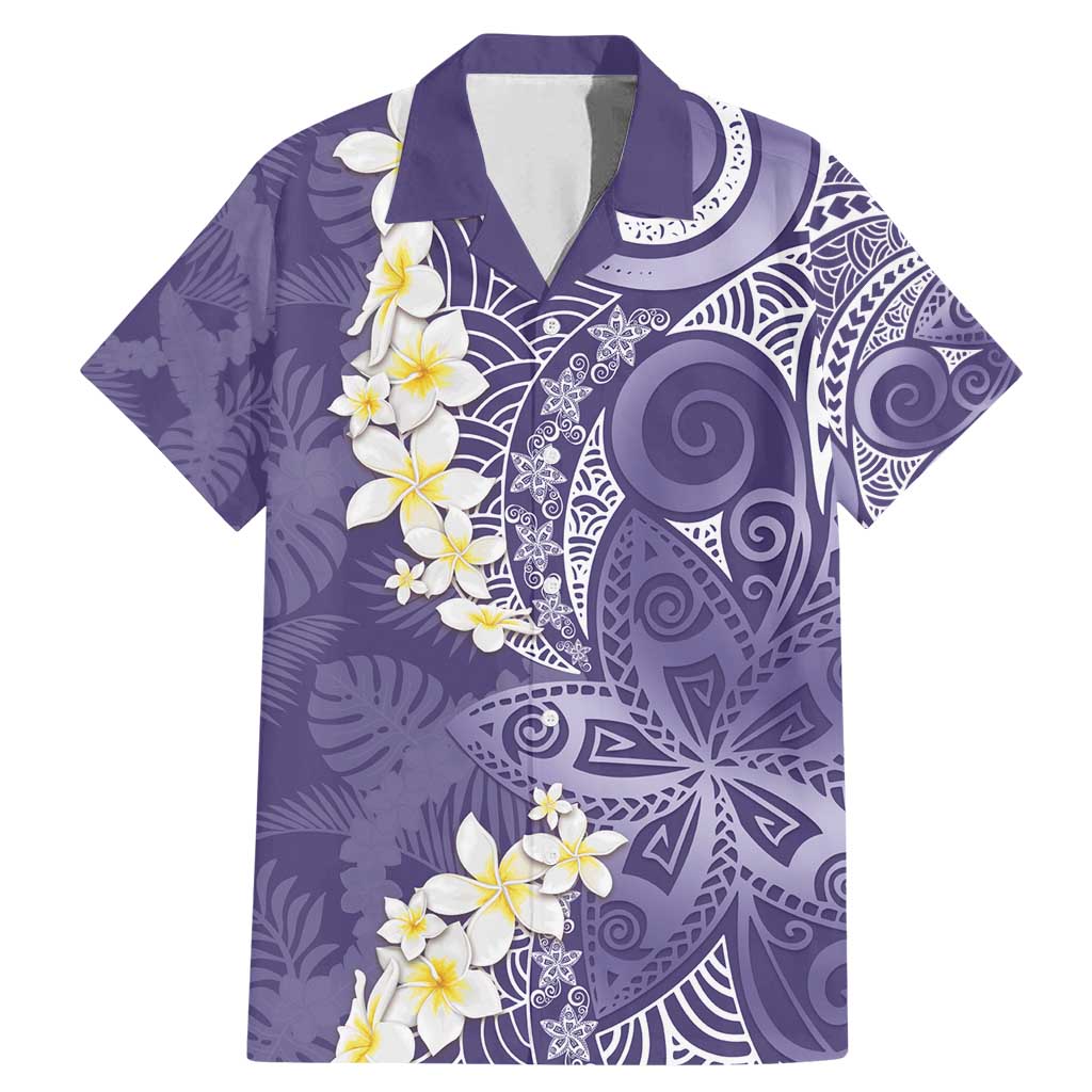 Violet Polynesian Tribal Frangipani Tropical Vibe Family Matching Mermaid Dress and Hawaiian Shirt LT14 Dad's Shirt - Short Sleeve Violet - Polynesian Pride
