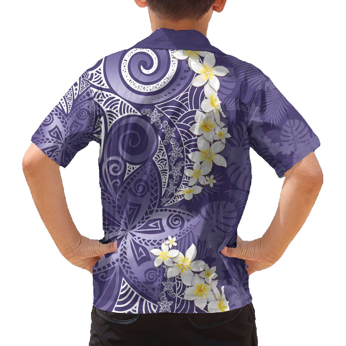 Violet Polynesian Tribal Frangipani Tropical Vibe Family Matching Off The Shoulder Long Sleeve Dress and Hawaiian Shirt LT14 - Polynesian Pride