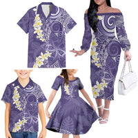 Violet Polynesian Tribal Frangipani Tropical Vibe Family Matching Off The Shoulder Long Sleeve Dress and Hawaiian Shirt LT14 - Polynesian Pride