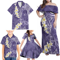 Violet Polynesian Tribal Frangipani Tropical Vibe Family Matching Off Shoulder Maxi Dress and Hawaiian Shirt LT14 - Polynesian Pride