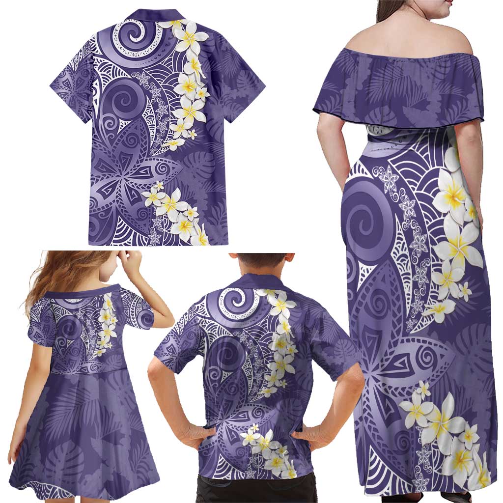 Violet Polynesian Tribal Frangipani Tropical Vibe Family Matching Off Shoulder Maxi Dress and Hawaiian Shirt LT14 - Polynesian Pride