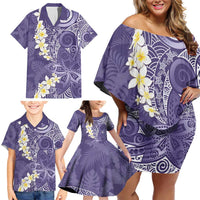 Violet Polynesian Tribal Frangipani Tropical Vibe Family Matching Off Shoulder Short Dress and Hawaiian Shirt LT14 - Polynesian Pride