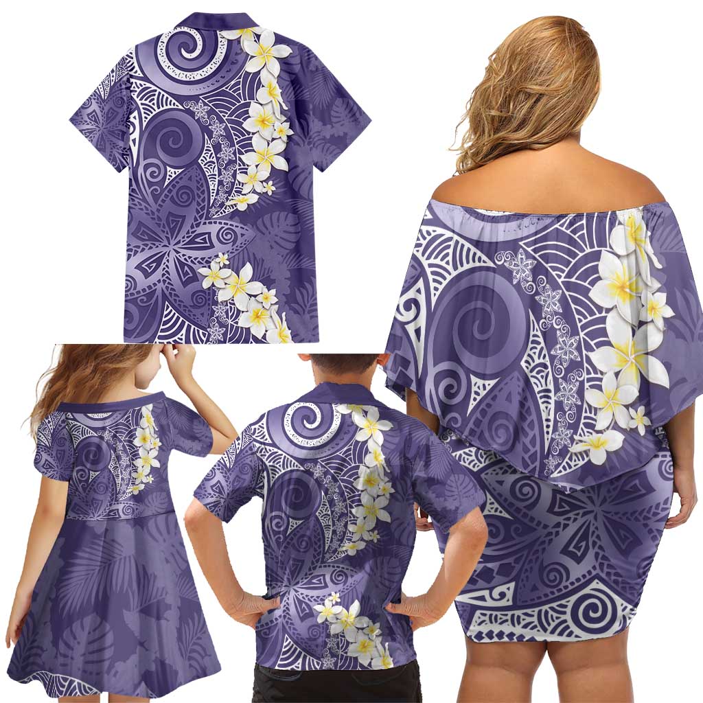 Violet Polynesian Tribal Frangipani Tropical Vibe Family Matching Off Shoulder Short Dress and Hawaiian Shirt LT14 - Polynesian Pride