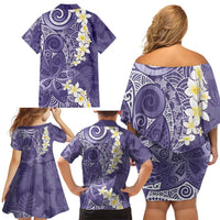 Violet Polynesian Tribal Frangipani Tropical Vibe Family Matching Off Shoulder Short Dress and Hawaiian Shirt LT14 - Polynesian Pride