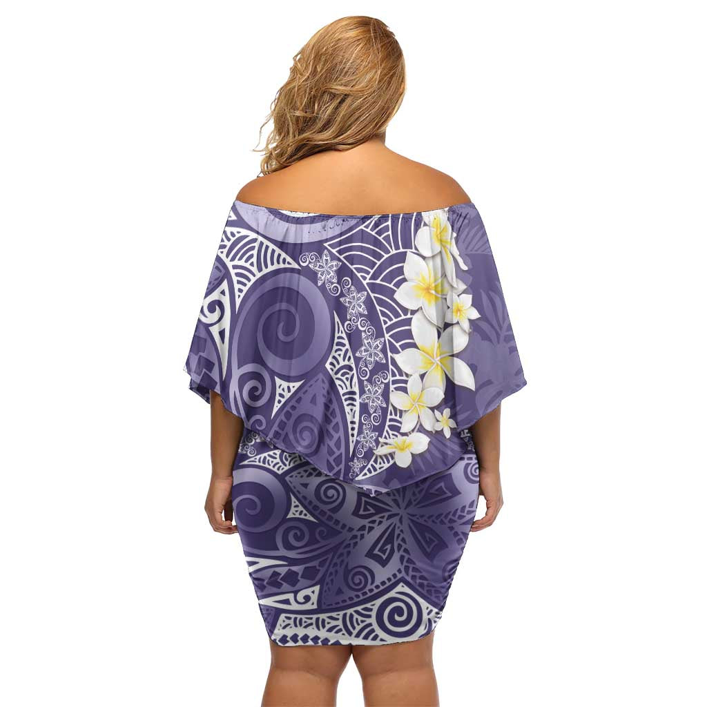Violet Polynesian Tribal Frangipani Tropical Vibe Family Matching Off Shoulder Short Dress and Hawaiian Shirt LT14 - Polynesian Pride