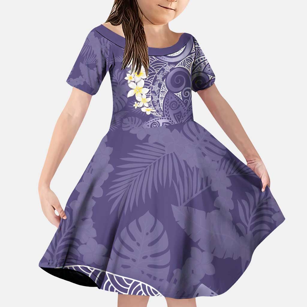 Violet Polynesian Tribal Frangipani Tropical Vibe Family Matching Puletasi and Hawaiian Shirt