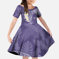 Violet Polynesian Tribal Frangipani Tropical Vibe Family Matching Short Sleeve Bodycon Dress and Hawaiian Shirt LT14 Daughter's Dress Violet - Polynesian Pride