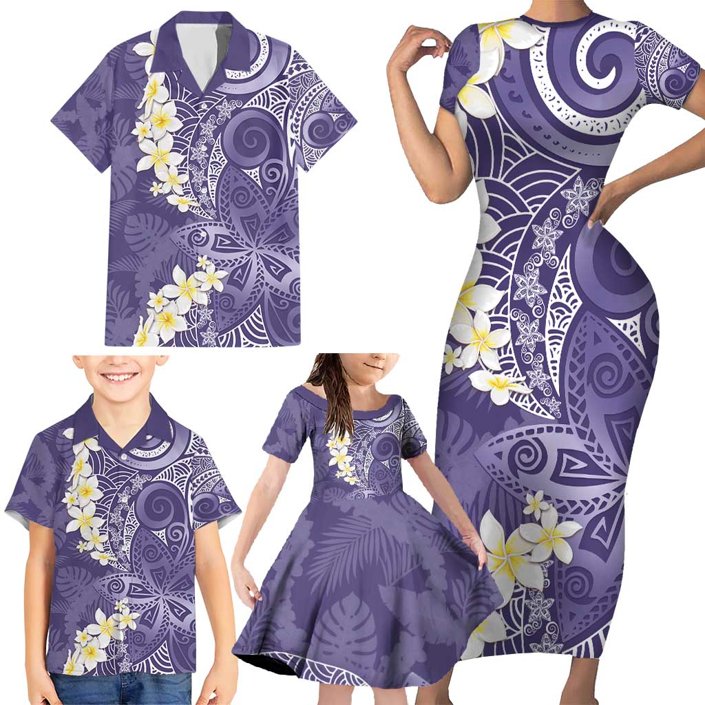 Violet Polynesian Tribal Frangipani Tropical Vibe Family Matching Short Sleeve Bodycon Dress and Hawaiian Shirt LT14 - Polynesian Pride