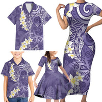 Violet Polynesian Tribal Frangipani Tropical Vibe Family Matching Short Sleeve Bodycon Dress and Hawaiian Shirt LT14 - Polynesian Pride