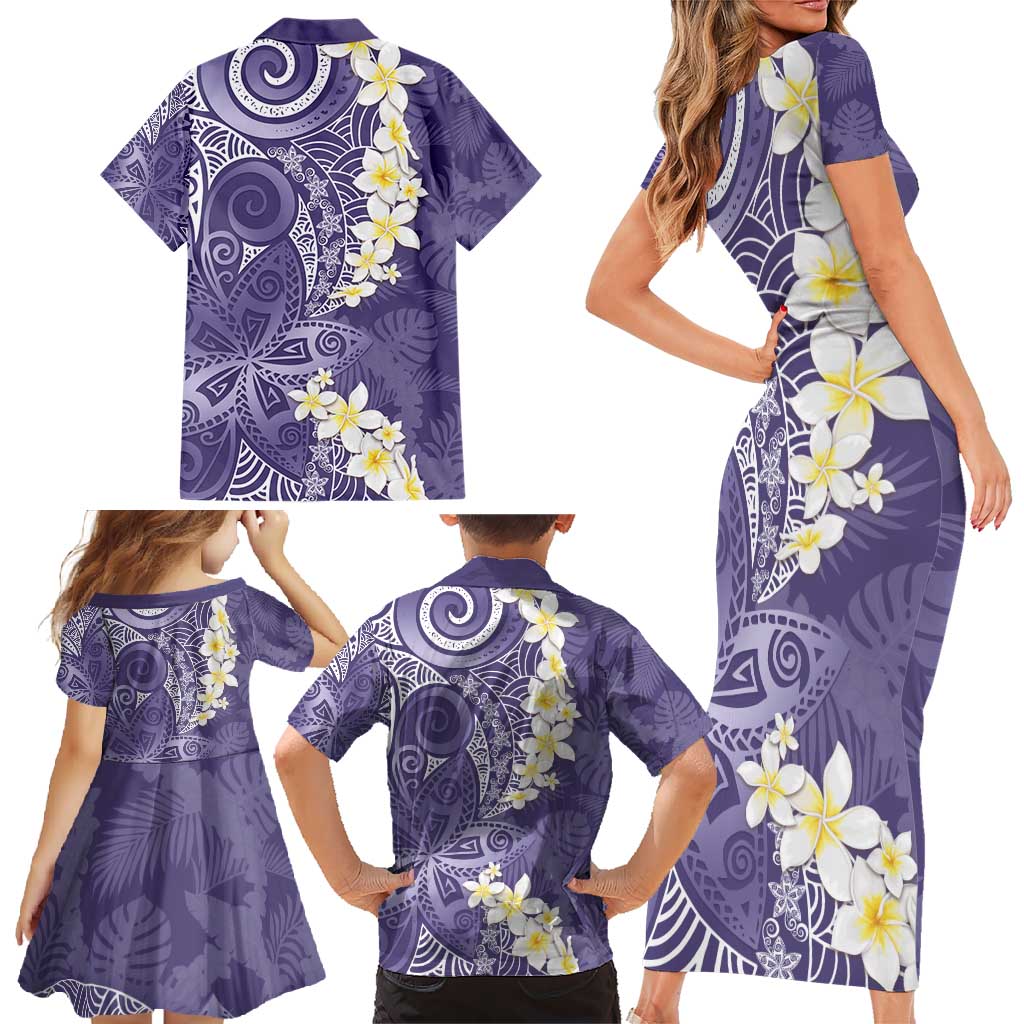 Violet Polynesian Tribal Frangipani Tropical Vibe Family Matching Short Sleeve Bodycon Dress and Hawaiian Shirt LT14 - Polynesian Pride
