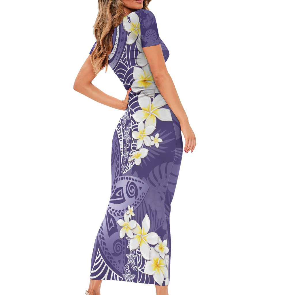 Violet Polynesian Tribal Frangipani Tropical Vibe Family Matching Short Sleeve Bodycon Dress and Hawaiian Shirt LT14 - Polynesian Pride