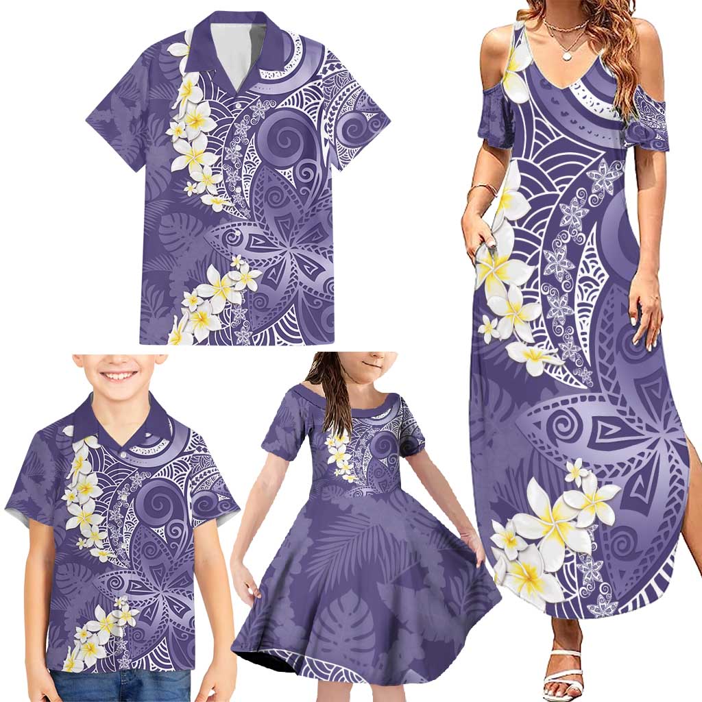 Violet Polynesian Tribal Frangipani Tropical Vibe Family Matching Summer Maxi Dress and Hawaiian Shirt LT14 - Polynesian Pride
