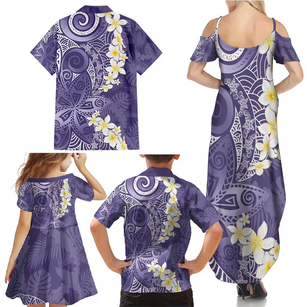 Violet Polynesian Tribal Frangipani Tropical Vibe Family Matching Summer Maxi Dress and Hawaiian Shirt LT14 - Polynesian Pride