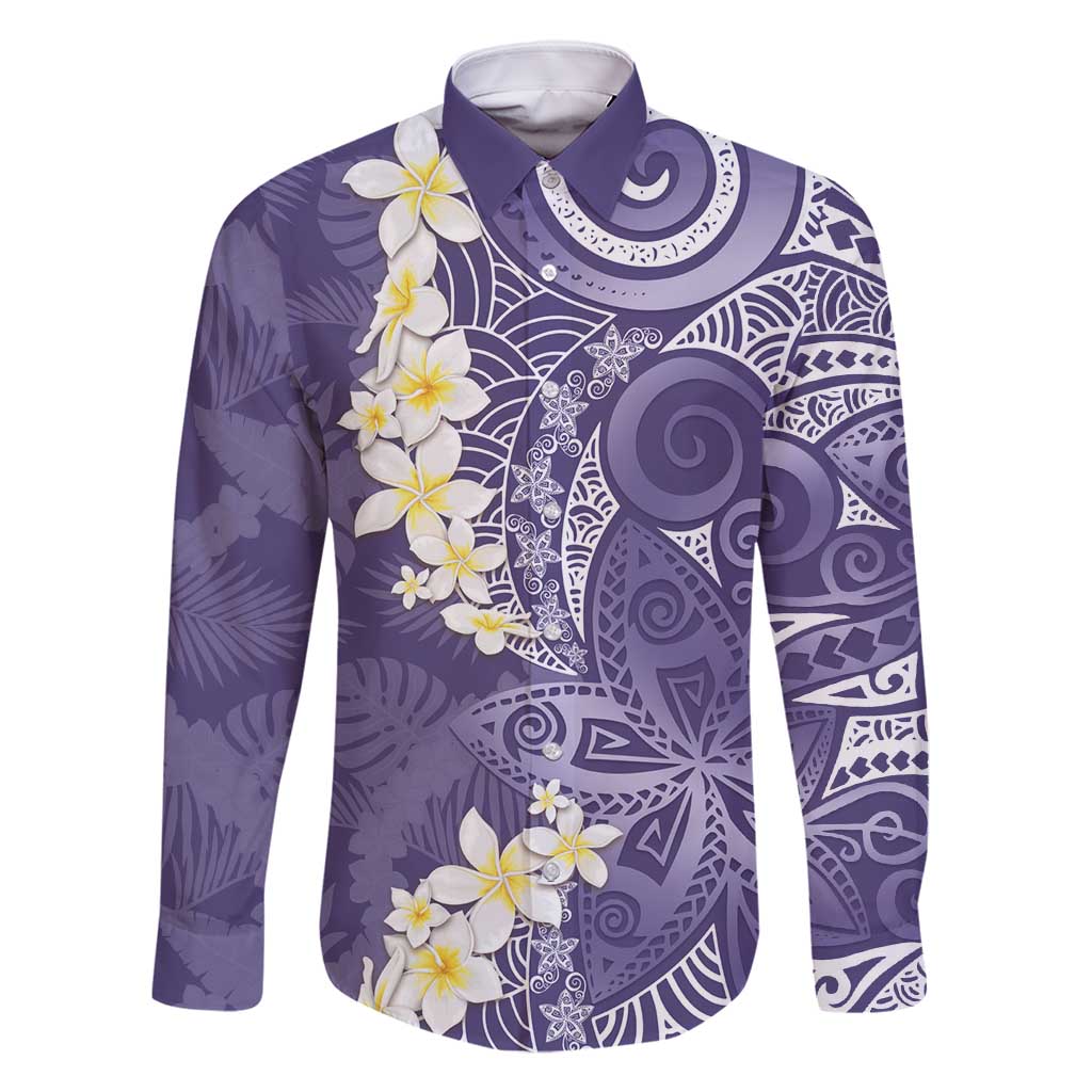 Violet Polynesian Tribal Frangipani Tropical Vibe Family Matching Summer Maxi Dress and Hawaiian Shirt LT14 Dad's Shirt - Long Sleeve Violet - Polynesian Pride
