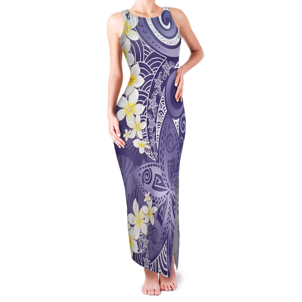 Violet Polynesian Tribal Frangipani Tropical Vibe Family Matching Tank Maxi Dress and Hawaiian Shirt LT14 Mom's Dress Violet - Polynesian Pride