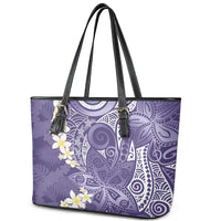 Violet Polynesian Tribal Frangipani Tropical Vibe Leather Tote Bag