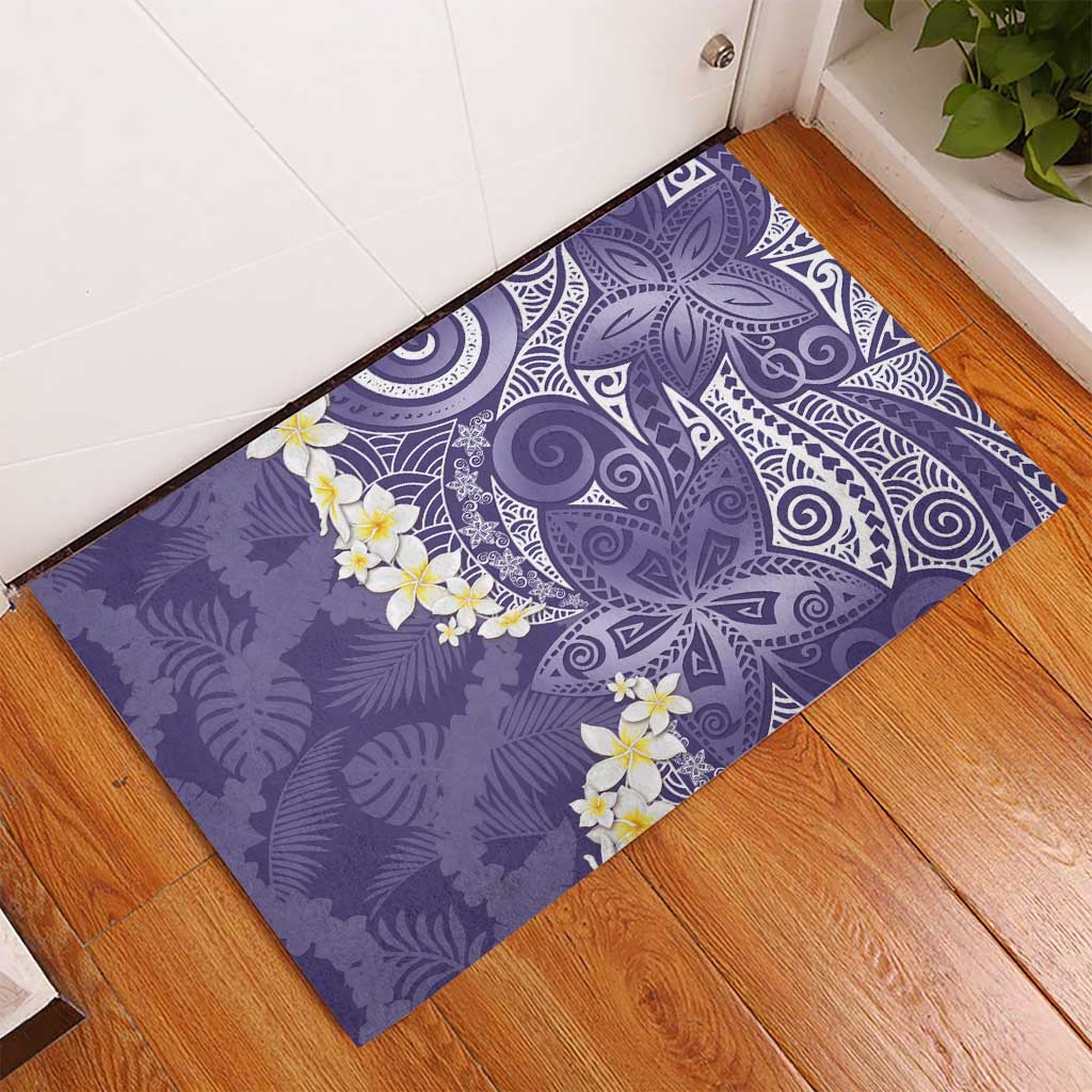Violet Polynesian Tribal Frangipani Tropical Vibe Rubber Doormat
